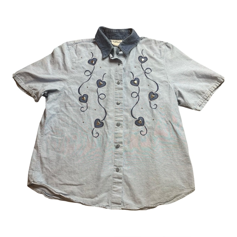 Vintage Denim Hearts Blue Button-Up Size L